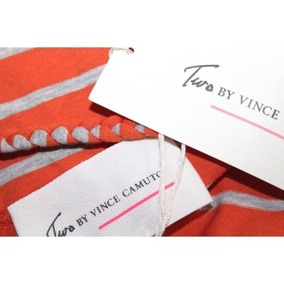 Two Vince Camuto T-Shirt Orange & Gray Striped Short Sleeve Knit Top Siz… - Picture 4 of 10